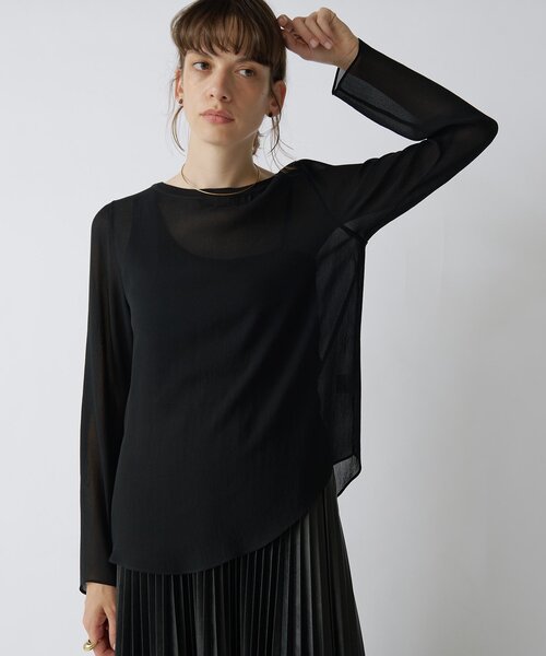 Drawing Numbers（ドローイング ナンバーズ）の「【Drawing Numbers】トリアセポリシースルーブラウス（シャツ/ブラウス・レディース・ブラック/アイボリー/グレイッシュベージュ・38）」の5枚目の写真