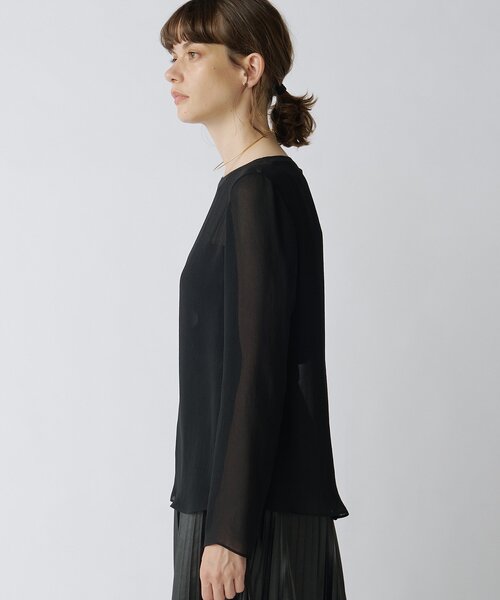 Drawing Numbers（ドローイング ナンバーズ）の「【Drawing Numbers】トリアセポリシースルーブラウス（シャツ/ブラウス・レディース・ブラック/アイボリー/グレイッシュベージュ・38）」の6枚目の写真