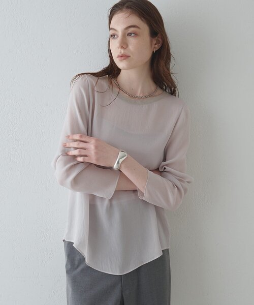 Drawing Numbers（ドローイング ナンバーズ）の「【Drawing Numbers】トリアセポリシースルーブラウス（シャツ/ブラウス・レディース・ブラック/アイボリー/グレイッシュベージュ・38）」の17枚目の写真