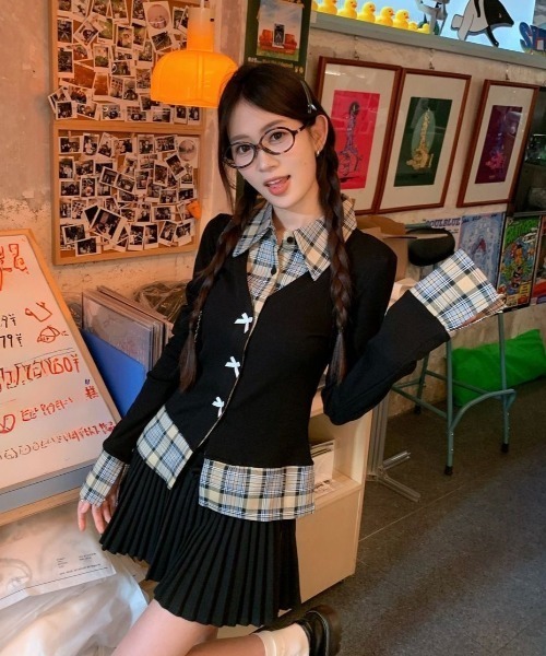 MONO8（モノハチ）の「チェック柄シャツレイヤード風カーディガン