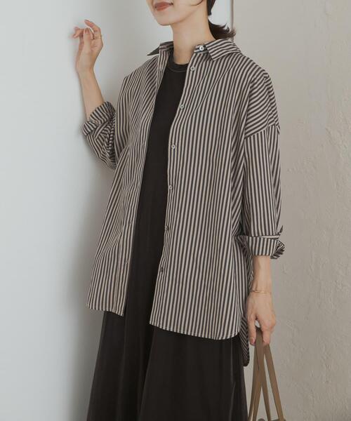 値下　URBAN RESEARCH レーヨンシルクストライプオーバーシャツ URBAN RESEARCH｜new basic レーヨンシルクストライプオーバー