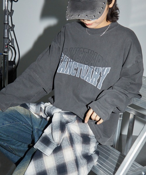 Anchor Smith(アンカー スミス)の「ヴィンテージ加工ピグメント レイヤード風アーチロゴカレッジプリントロンT(Tシャツ/カットソー・レディース・ブラック系1/ネイビー/ブラック系2/レッド・L/M)」の5枚目の写真