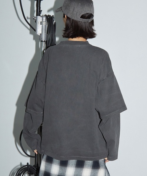 Anchor Smith(アンカー スミス)の「ヴィンテージ加工ピグメント レイヤード風アーチロゴカレッジプリントロンT(Tシャツ/カットソー・レディース・ブラック系1/ネイビー/ブラック系2/レッド・L/M)」の9枚目の写真