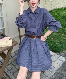 ギンガム チェック ワンピース シャツ ワンピース」に該当する