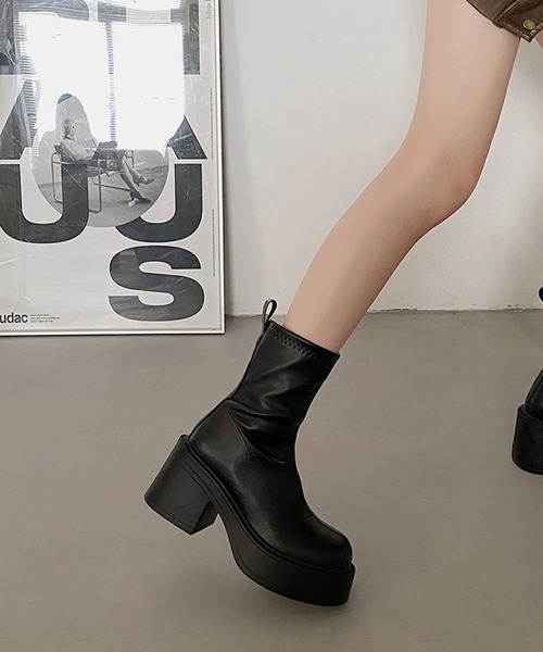 SANSeLF(サンセルフ)の「【SANSeLF】 ショートブーツ 厚底チャンキーヒール サイドジップ sas25a022(ブーツ・レディース・ブラック・39/38/37/36)」の9枚目の写真