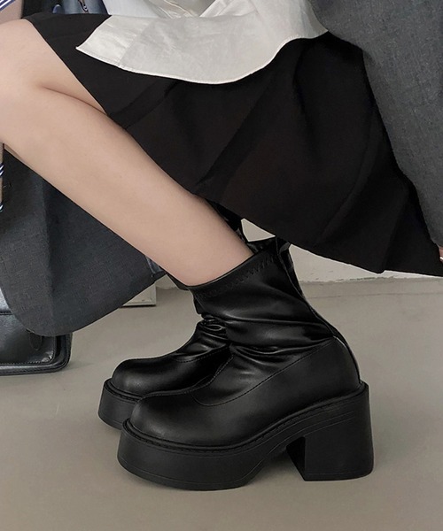 SANSeLF(サンセルフ)の「【SANSeLF】 ショートブーツ 厚底チャンキーヒール サイドジップ sas25a022(ブーツ・レディース・ブラック・39/38/37/36)」の8枚目の写真