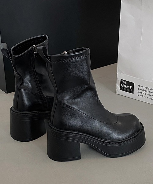 SANSeLF(サンセルフ)の「【SANSeLF】 ショートブーツ 厚底チャンキーヒール サイドジップ sas25a022(ブーツ・レディース・ブラック・39/38/37/36)」の11枚目の写真