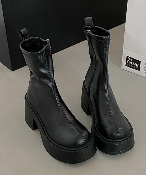 SANSeLF(サンセルフ)の「【SANSeLF】 ショートブーツ 厚底チャンキーヒール サイドジップ sas25a022(ブーツ・レディース・ブラック・39/38/37/36)」の12枚目の写真