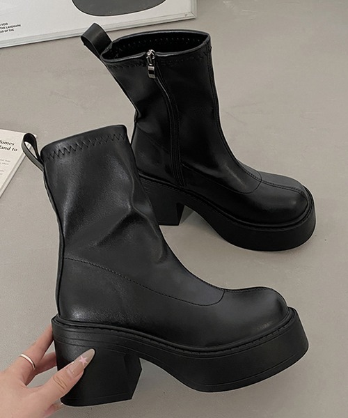 SANSeLF(サンセルフ)の「【SANSeLF】 ショートブーツ 厚底チャンキーヒール サイドジップ sas25a022(ブーツ・レディース・ブラック・39/38/37/36)」の15枚目の写真