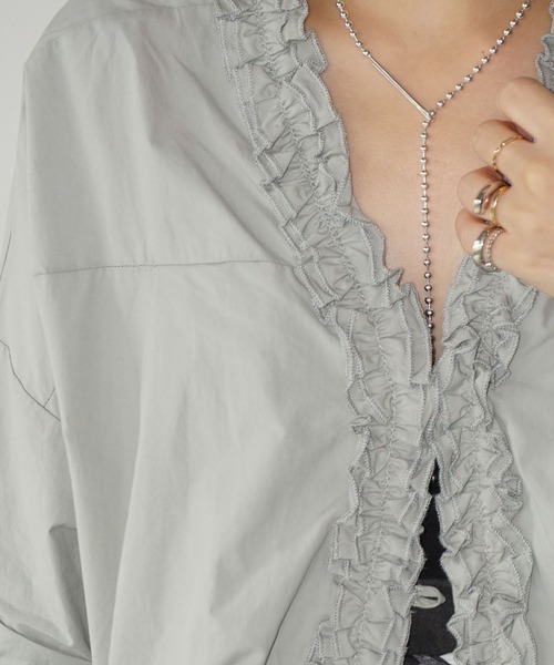 フリルネック リラックスブラウス chw25a061-ファッション通販サイト