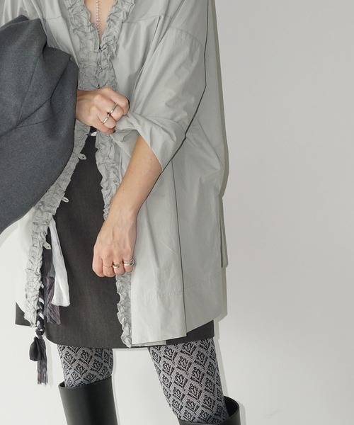 フリルネック リラックスブラウス chw25a061-ファッション通販サイト