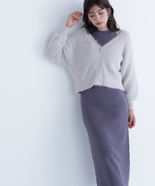 NATURAL BEAUTY BASIC（ナチュラルビューティーベーシック）の「◇シャギーカーデセットニットワンピース（ワンピース・レディース・グレー系その他/ブラック系その他/ブラウン・P/S/MEDIUM）」の2枚目の写真