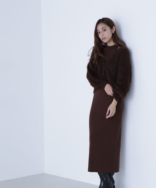 NATURAL BEAUTY BASIC（ナチュラルビューティーベーシック）の「◇シャギーカーデセットニットワンピース（ワンピース・レディース・グレー系その他/ブラック系その他/ブラウン・P/S/MEDIUM）」の7枚目の写真