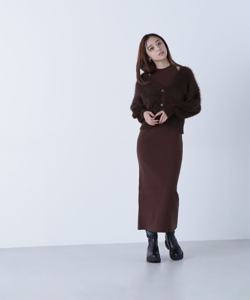 NATURAL BEAUTY BASIC（ナチュラルビューティーベーシック）の「◇シャギーカーデセットニットワンピース（ワンピース・レディース・グレー系その他/ブラック系その他/ブラウン・P/S/MEDIUM）」の8枚目の写真