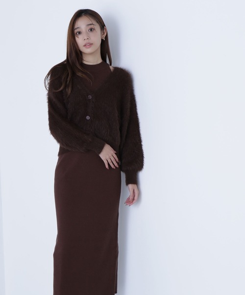 NATURAL BEAUTY BASIC（ナチュラルビューティーベーシック）の「◇シャギーカーデセットニットワンピース（ワンピース・レディース・グレー系その他/ブラック系その他/ブラウン・P/S/MEDIUM）」の9枚目の写真