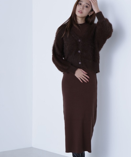 NATURAL BEAUTY BASIC（ナチュラルビューティーベーシック）の「◇シャギーカーデセットニットワンピース（ワンピース・レディース・グレー系その他/ブラック系その他/ブラウン・P/S/MEDIUM）」の11枚目の写真