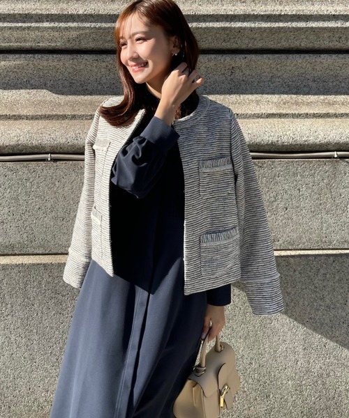 haluhiroine ノーカラーツィードジャケット