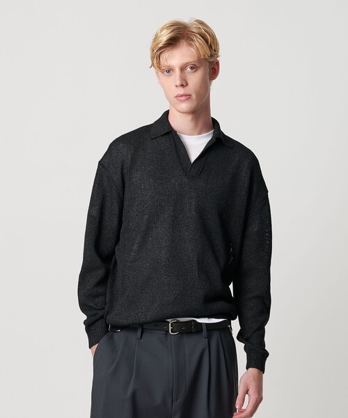 BEAUTY&YOUTH UNITED ARROWS(ビューティーアンドユースユナイテッドアローズ)の「ペイパー アゼ スキッパー ニット(ニット/セーター・メンズ・ブラック/ロイヤルブルー・L/M/S/XL)」の3枚目の写真