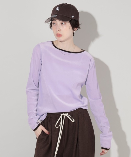 GEORGE'S(ジョージズ)の「シアーベロアカットソー(Tシャツ/カットソー・レディース・モカ/ブラウン/オフホワイト/ブラック/ベージュ/ライトパープル/イエロー・SMALL/MEDIUM)」の6枚目の写真