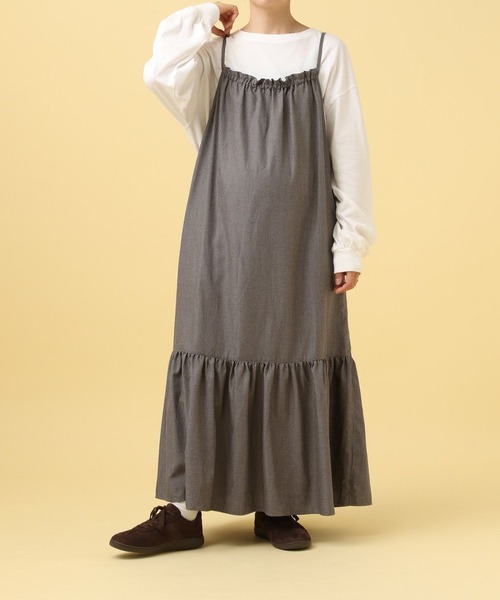 LEPSIM（レプシィム）の「【産前・産後対応】マタニティ／ギャザーキャミワンピース　579693（マタニティウェア/グッズ・レディース・ブラウン系その他/ブルー系その他/ブラック・FREE）」の2枚目の写真