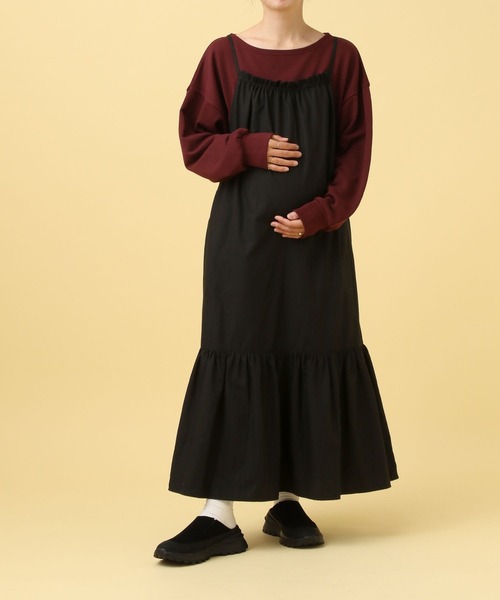 セール】【産前・産後対応】マタニティ／ギャザーキャミワンピース