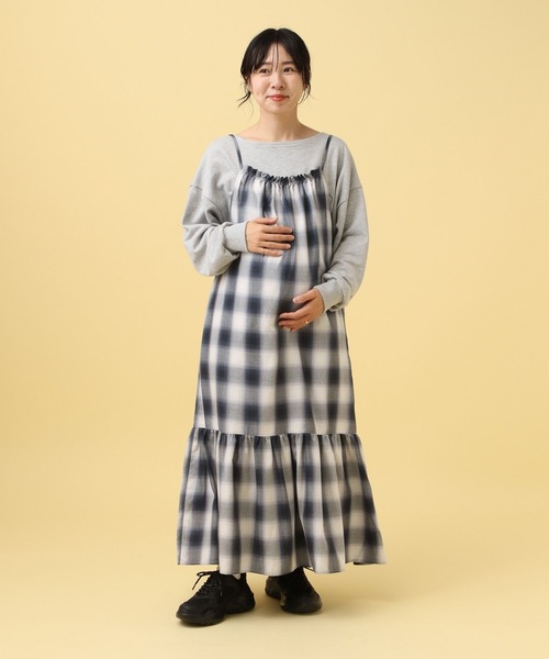 LEPSIM（レプシィム）の「【産前・産後対応】マタニティ／ギャザーキャミワンピース　579693（マタニティウェア/グッズ・レディース・ブラウン系その他/ブルー系その他/ブラック・FREE）」の5枚目の写真