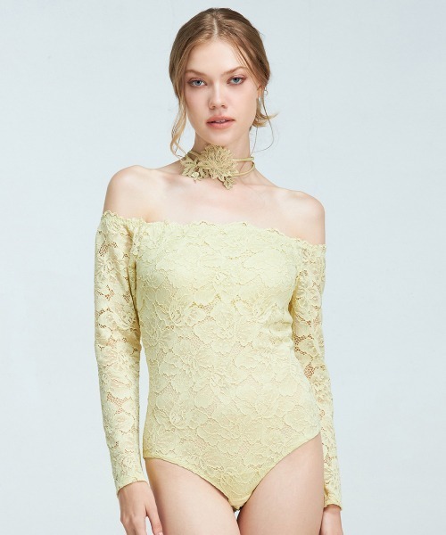 ANNEBRA（アンブラ）の「Harmony in Bloom チョーカー付きオフショルレースボディスーツ/テディ（その他アンダーウェア/インナー・レディース・ダークパープル/マスタード・M/L）」の8枚目の写真