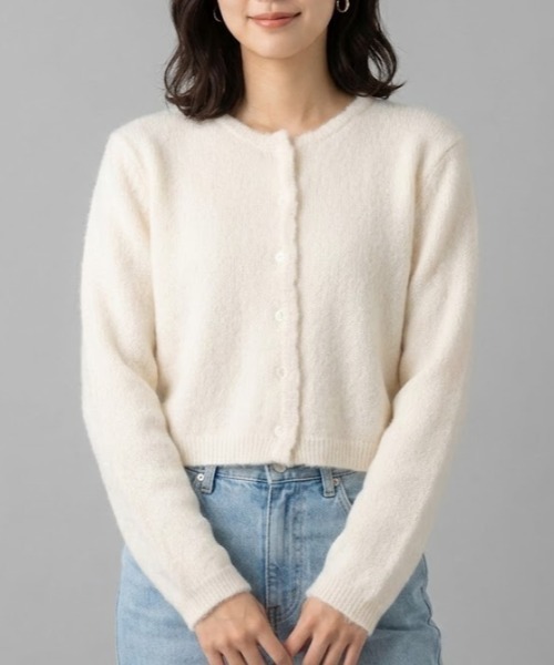 クロム　ホワイトカーディガン刺繍付き セール】縁取り刺繍 フェミニンカーディガン（カーディガン/ボレロ