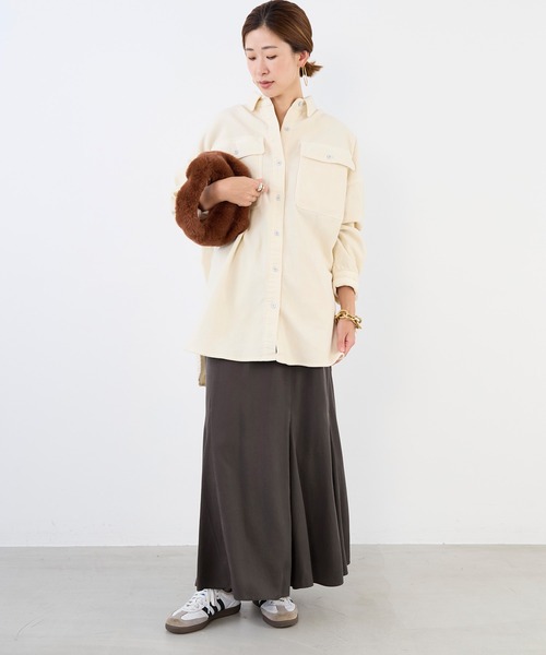 Healthy DENIM ヘルシーデニム　新品❗️ビッグコーデュロイシャツ Healthy DENIM】コーデュロイビッグシャツ-Almond（シャツ