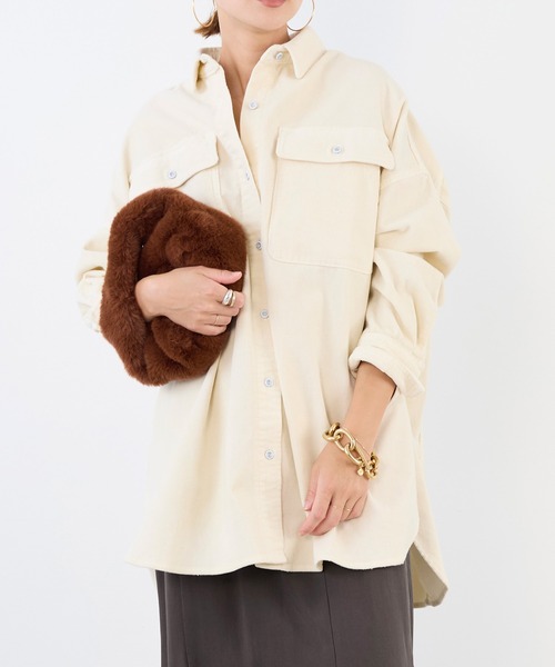 未使用◼️HealthyDENIM Almondコーデュロイスーパービッグシャツ セール】【Healthy DENIM】コーデュロイビッグシャツ-Almond（シャツ