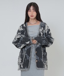 paint gradation fringe knit cardigan