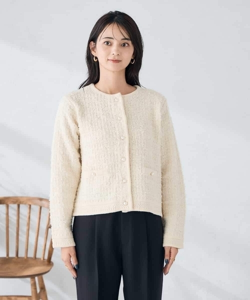 a.v.v（アーヴェヴェ）の「パールボタンツイードニットカーディガン（カーディガン/ボレロ・レディース・チャコールグレー/アイボリー・38/40）」の18枚目の写真