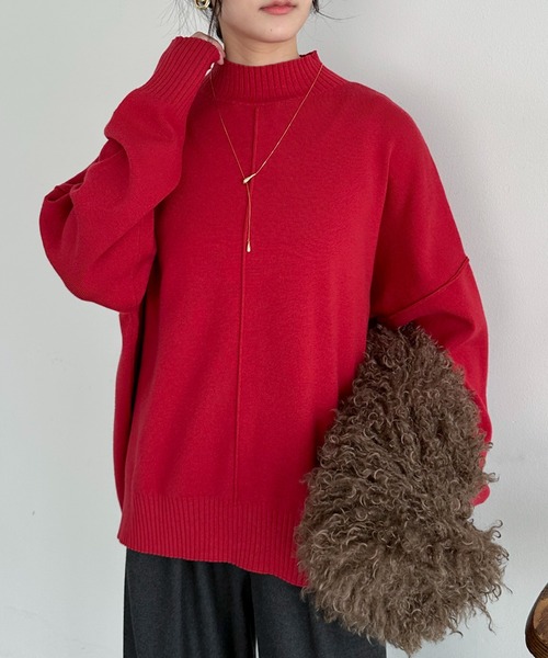 Doux archives(ドゥアルシーヴ)の「【抗ピリング・手洗い可】アウトリンキングニット(ニット/セーター・レディース・レッド/ブラック/オフホワイト/ブルー・FREE)」の5枚目の写真