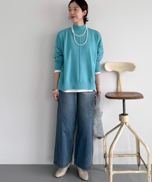 Doux archives(ドゥアルシーヴ)の「【抗ピリング・手洗い可】アウトリンキングニット(ニット/セーター・レディース・レッド/ブラック/オフホワイト/ブルー・FREE)」の8枚目の写真