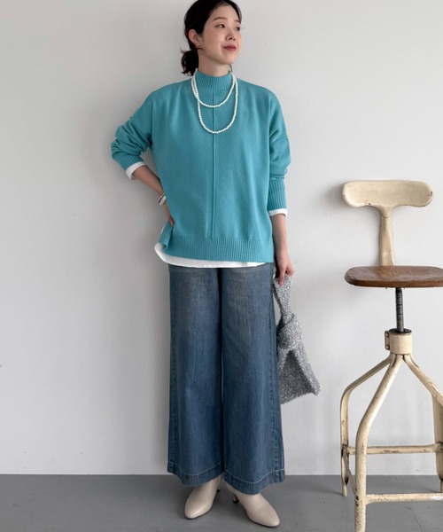 Doux archives(ドゥアルシーヴ)の「【抗ピリング・手洗い可】アウトリンキングニット(ニット/セーター・レディース・レッド/ブラック/オフホワイト/ブルー・FREE)」の9枚目の写真