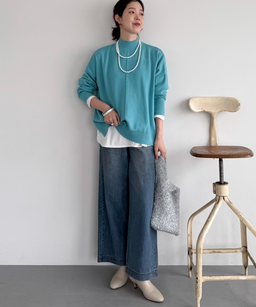 Doux archives(ドゥアルシーヴ)の「【抗ピリング・手洗い可】アウトリンキングニット(ニット/セーター・レディース・レッド/ブラック/オフホワイト/ブルー・FREE)」の10枚目の写真