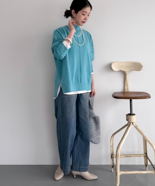 Doux archives(ドゥアルシーヴ)の「【抗ピリング・手洗い可】アウトリンキングニット(ニット/セーター・レディース・レッド/ブラック/オフホワイト/ブルー・FREE)」の14枚目の写真