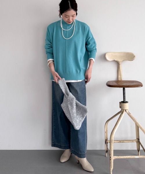 Doux archives(ドゥアルシーヴ)の「【抗ピリング・手洗い可】アウトリンキングニット(ニット/セーター・レディース・レッド/ブラック/オフホワイト/ブルー・FREE)」の15枚目の写真