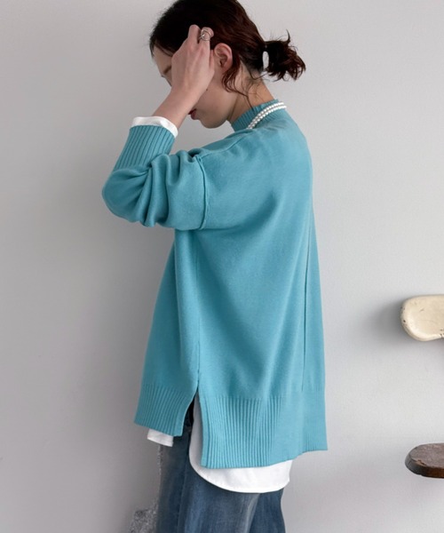 Doux archives(ドゥアルシーヴ)の「【抗ピリング・手洗い可】アウトリンキングニット(ニット/セーター・レディース・レッド/ブラック/オフホワイト/ブルー・FREE)」の16枚目の写真