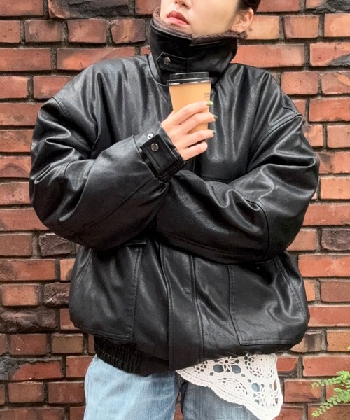 DRAW（ドロー）の「DRAW(ドロー) /ボアカラーレザーブルゾン（ブルゾン・メンズ・ブラック/ダークブラウン・MEDIUM/LARGE）」の2枚目の写真