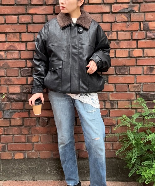 DRAW（ドロー）の「DRAW(ドロー) /ボアカラーレザーブルゾン（ブルゾン・メンズ・ブラック/ダークブラウン・MEDIUM/LARGE）」の20枚目の写真