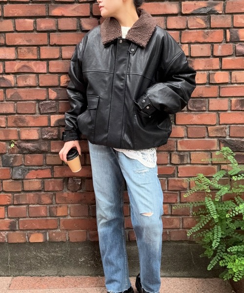 DRAW（ドロー）の「DRAW(ドロー) /ボアカラーレザーブルゾン（ブルゾン・メンズ・ブラック/ダークブラウン・MEDIUM/LARGE）」の19枚目の写真