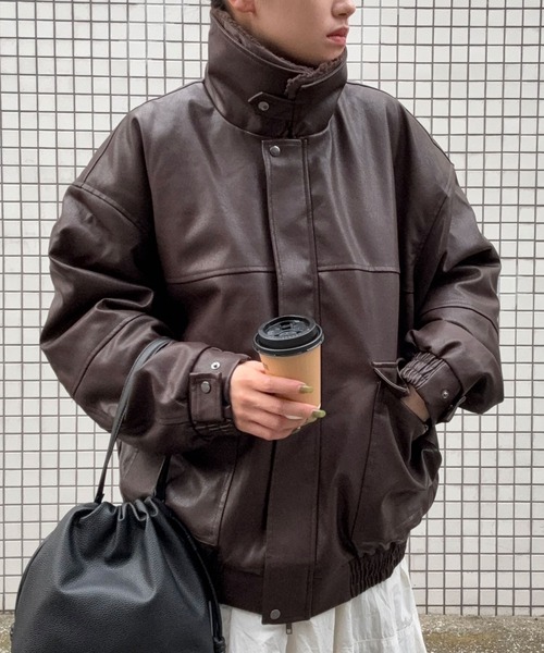 DRAW（ドロー）の「DRAW(ドロー) /ボアカラーレザーブルゾン（ブルゾン・メンズ・ブラック/ダークブラウン・MEDIUM/LARGE）」の17枚目の写真