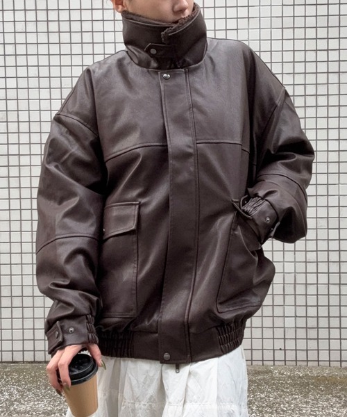 DRAW（ドロー）の「DRAW(ドロー) /ボアカラーレザーブルゾン（ブルゾン・メンズ・ブラック/ダークブラウン・MEDIUM/LARGE）」の16枚目の写真