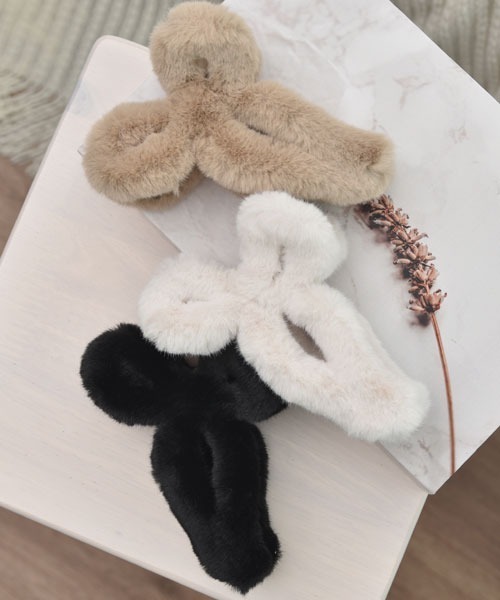 セール】【float】もこもこ フェイクファー リボン バンスクリップ