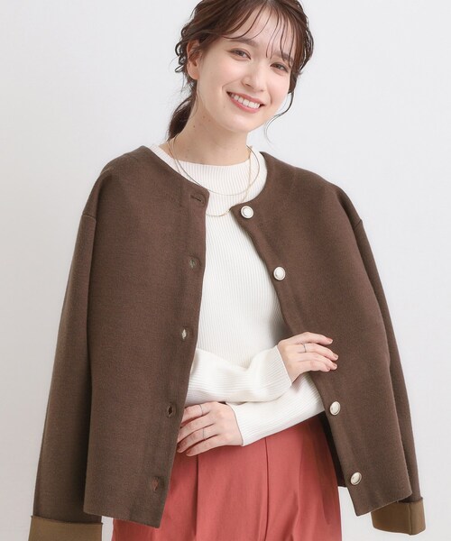 セール】ゴールドボタンがアクセント ダブルフェイスニット
