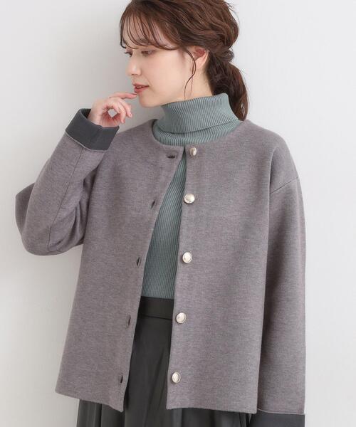 セール】ゴールドボタンがアクセント ダブルフェイスニット