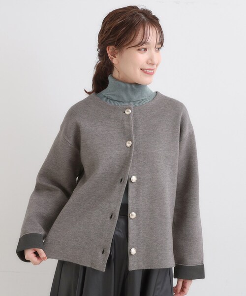 セール】ゴールドボタンがアクセント ダブルフェイスニット