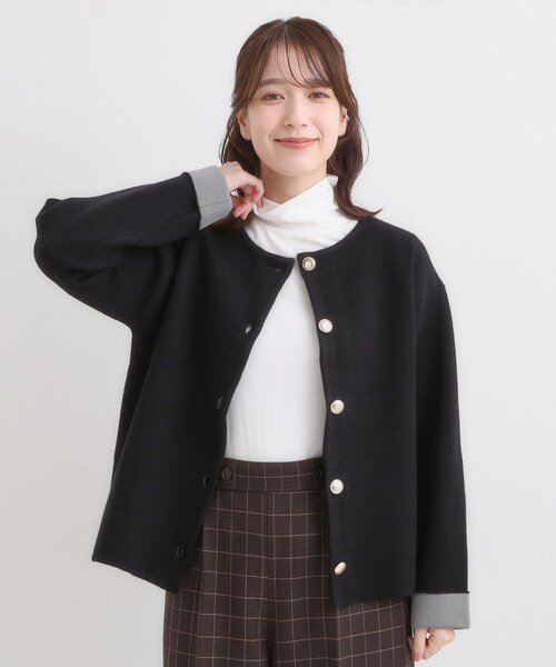 DRESKIP(ドレスキップ)の「ゴールドボタンがアクセント ダブルフェイスニットカーディガン(カーディガン/ボレロ・レディース・グレー/ブラック/ダークブラウン・01/02/03/04)」の18枚目の写真