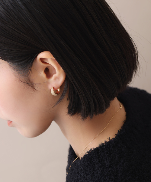 専用 リラ ミカヅキ ダイヤポイントフープピアス 10K ホワイトゴールド 三日月ダイヤポイントフープピアス K10（両耳）（ピアス（両耳用